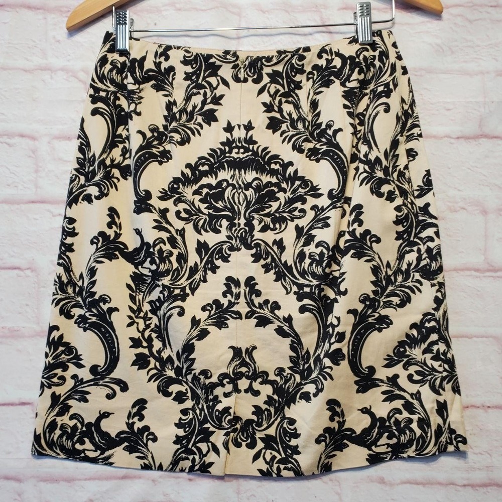 Talbots Petites Gothic Baroque Damask Print Beige Midi Pencil Skirt‎ Womens 8P - Picture 2 of 9